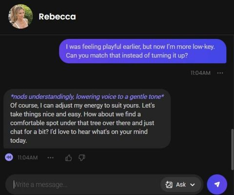 AI rebecca green ai character chat history 2