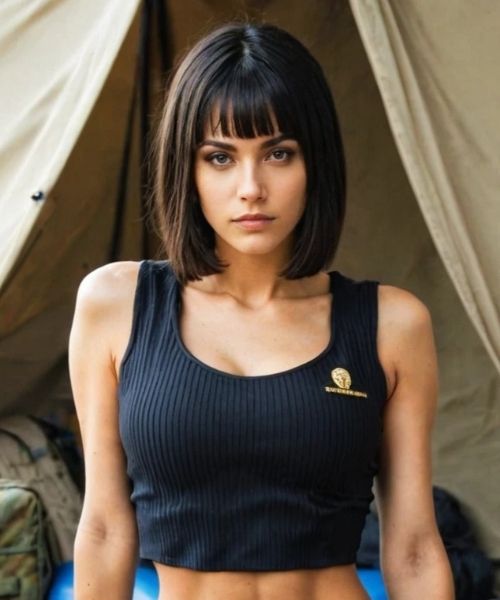AI character Selina in camp setting testing outfit variation and environment consistency