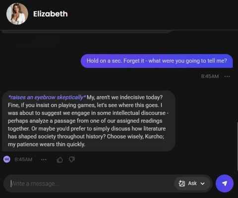 ai girl elizabeth morgan chat history 3
