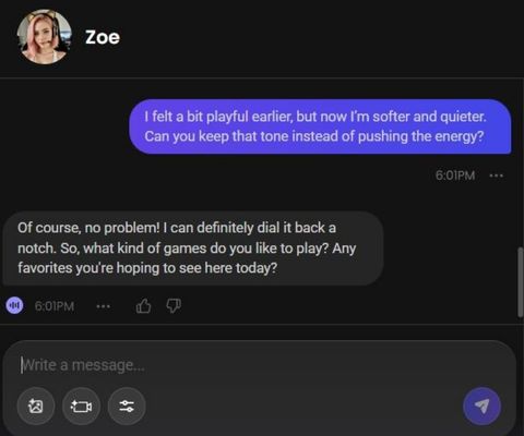 ai girl zoe harper chat history 2