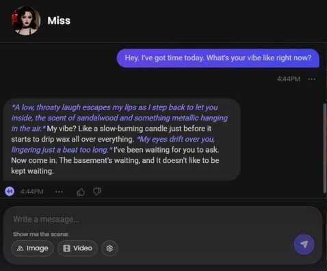 ai girlfriend miss velmora chat