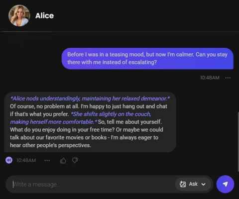 alice wild ai character chat history 2