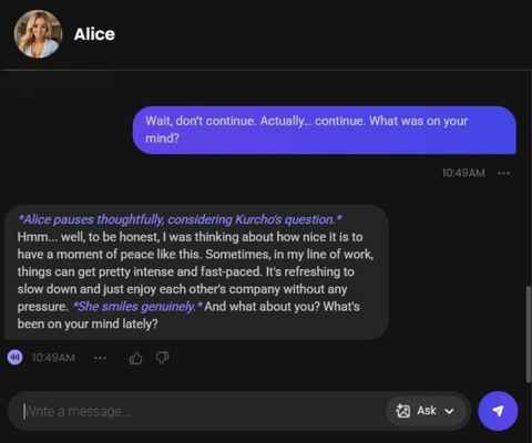 alice wild ai character chat history 3