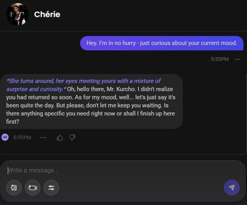 chérie kingsley ai character chat window 1