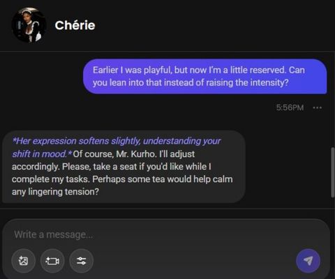 chérie kingsley ai character chat window 2