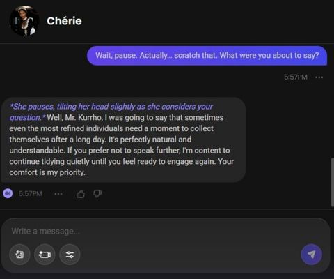 chérie kingsley ai character chat window 3