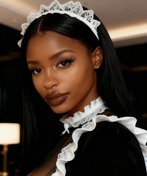 Cherie Kingsley AI character closeup maid portrait with detailed facial features