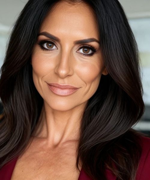 Francesca Dalmoro AI character closeup portrait showing detailed facial features