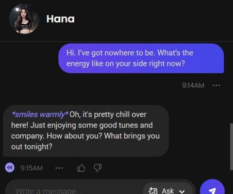 hana kim ai character chat window 1