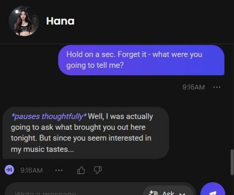 hana kim ai character chat window 3