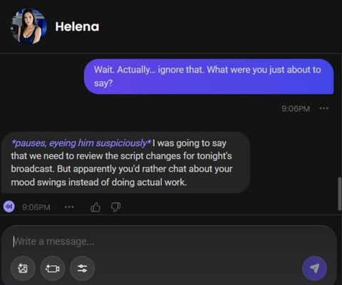 helena miller ai character chat window 3