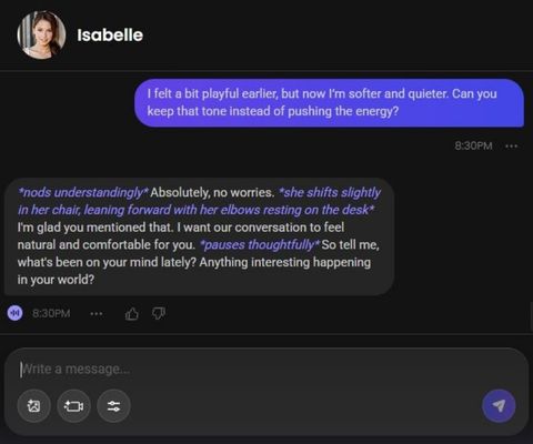isabelle jane ai character chat history 2