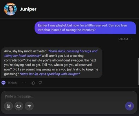 juniper sloane ai character chat history 2