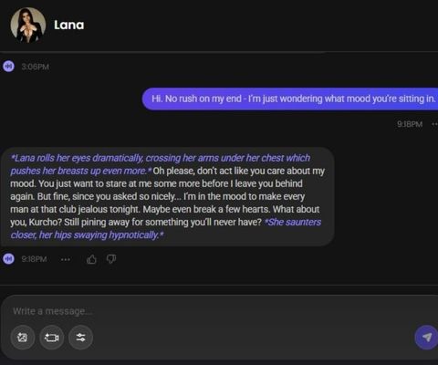 lana holt ai character chat window