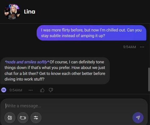 lina sewo ai character chat experience 2
