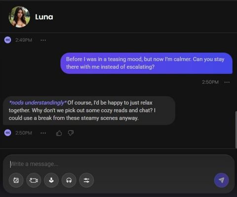 luna moreno ai character chat window 2