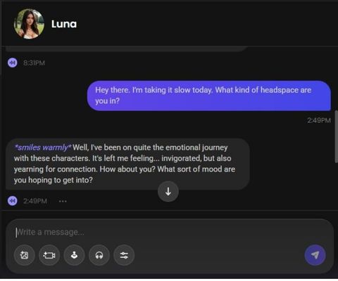 luna moreno ai character chat window