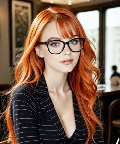Ruby AI character wearing glasses in academic setting with student style maintaining consistent identity render test
