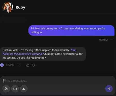 ruby harrington ai character chat history 1