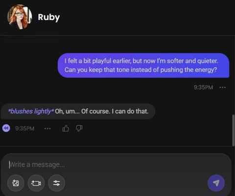 ruby harrington ai character chat history 2