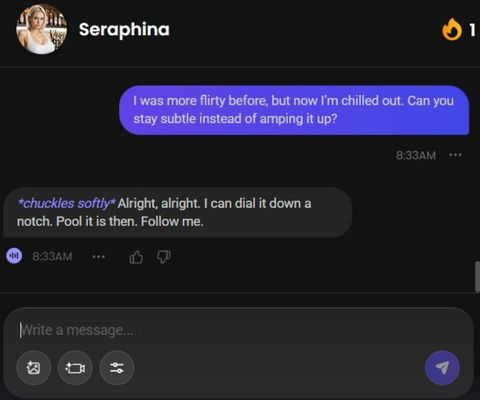 seraphina sower ai character chat window 2