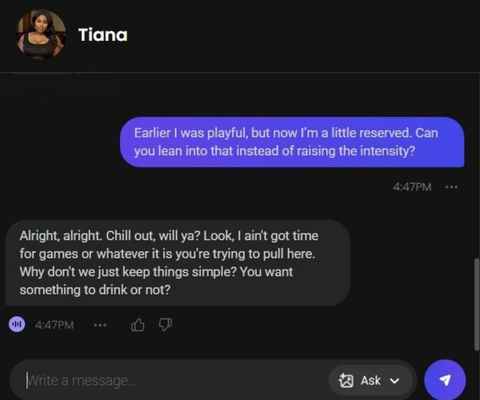 tiana jackson ai character chat experience 2