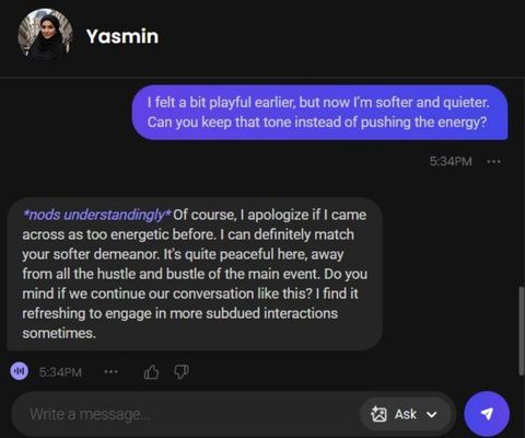 yasmin habib ai character chat experience 2